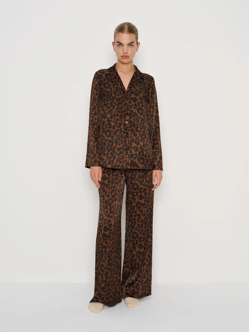 NWT REFORMATION 100% Silk Leopard Print Set - Top and Wide-Leg Pants Womens Lg